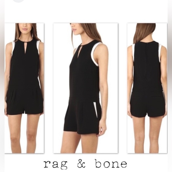 Rag & Bone Lana Leather Trim Black Romper - Picture 1 of 6